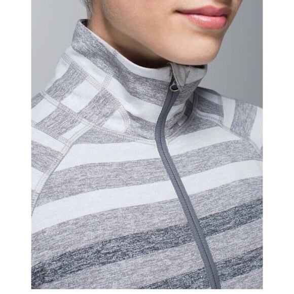 LULULEMON Race Your Pace 1/2 Zip Sz 8 Marshmallow Stripe Heather Slate W3H08S EC - Picture 2 of 11